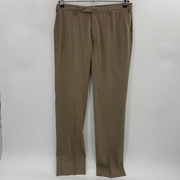 INCOTEX Slowear Wool Dress Pants Size 34 Brown Super 130s Flat Front Slacks - Picture 1 of 10